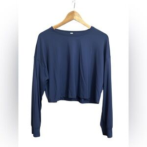 Lululemon Muscle Love Long Sleeve Crop Top Size 10 Navy Athletic Yoga Oversized